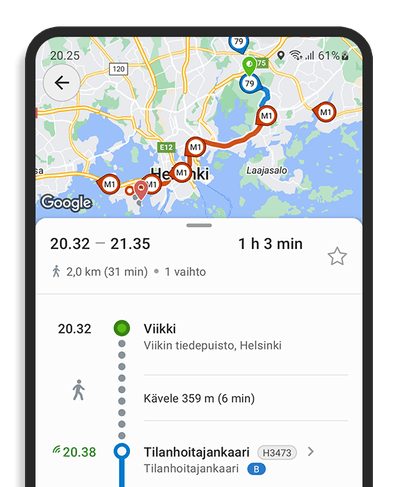 Puhelin jossa Nyssen reittiohjeet.